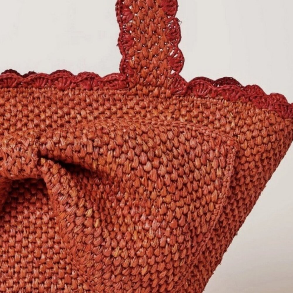 Kate Spade New York & Target Raffia Bow Woven Straw Tote Bag in Orange/Red, NWT - Picture 5 of 5
